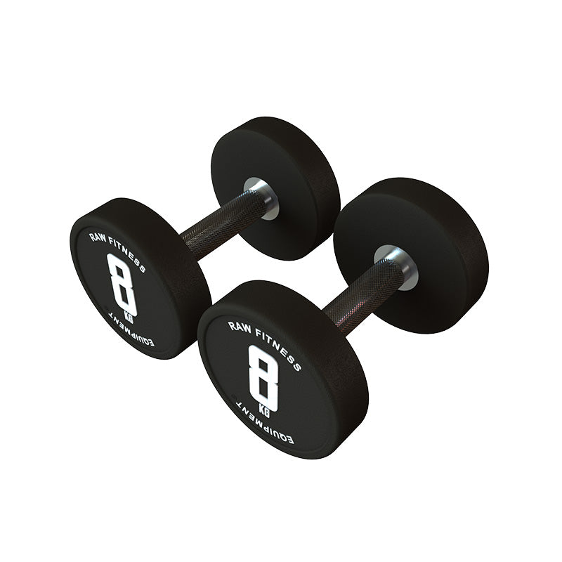 Black Dumbbell CPU Round - 8KG Pair - RAW Fitness Equipment