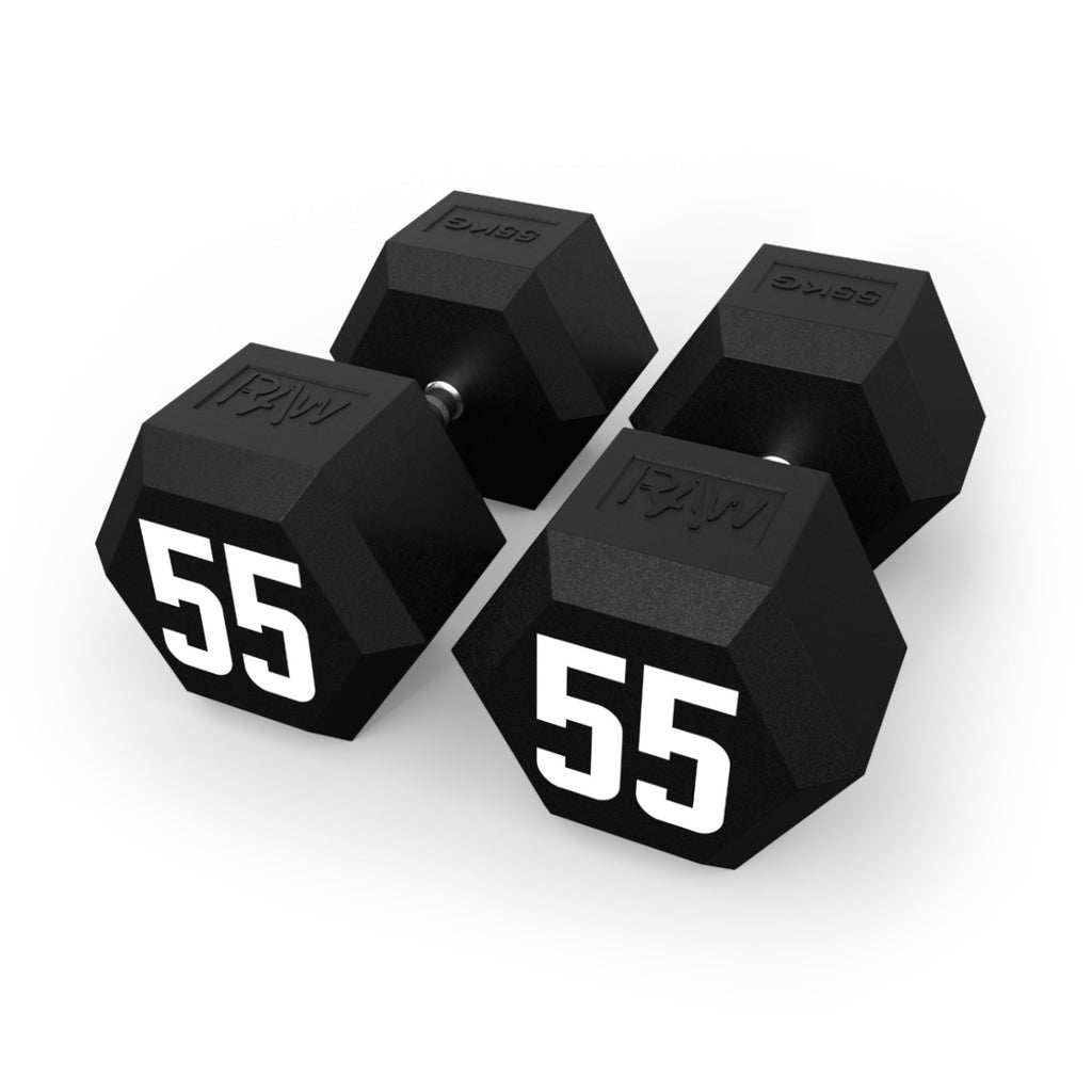 Dumbbell Rubber Hex V2 - 55KG Pair - RAW Fitness Equipment