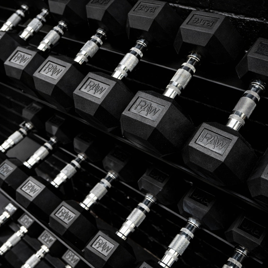 Rubber Hex Dumbbells 10kg Pair | Commercial Grade | RAW Fitness