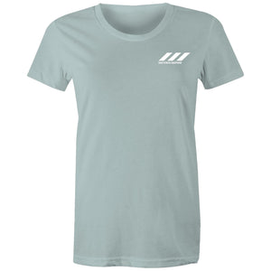 Stripe Logo Tee Pale Blue Train Without Compromise Front - RAW Fitness Equipment