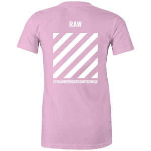 Stripe Logo Tee Light Pink Train Without Compromise Back - RAW Fitness Equipment