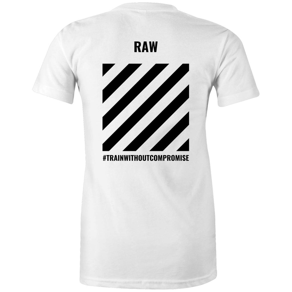 Stripe Logo Tee White Train Without Compromise Back - RAW Fitness Equipment