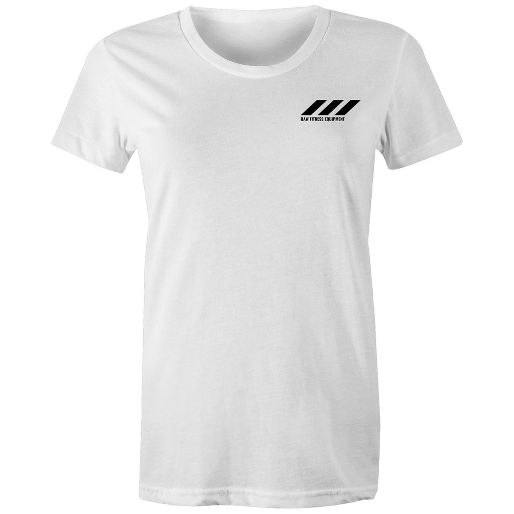 Stripe Logo Tee White Train Without Compromise Front - RAW Fitness Equipment