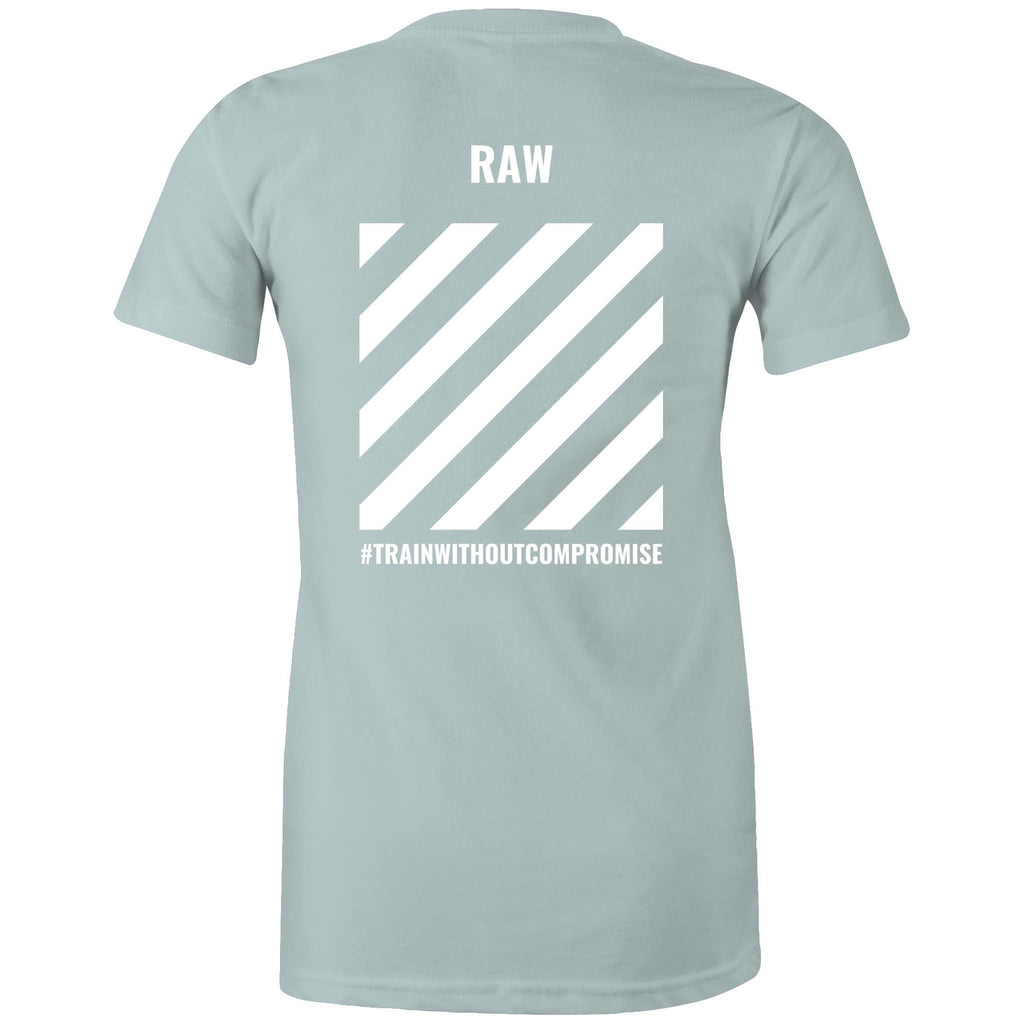 Stripe Logo Tee Pale Blue Train Without Compromise Back - RAW Fitness Equipment