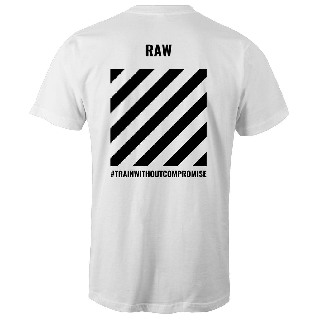 Stripe Logo Tee White Train Without Compromise Back - RAW Fitness Equipment