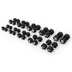 Dumbbell Rubber Hex - 12.5KG - 35KG Pack - RAW Fitness Equipment