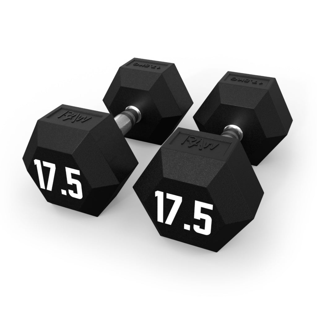 Dumbbell Rubber Hex V2 - 17.5KG Pair - RAW Fitness Equipment