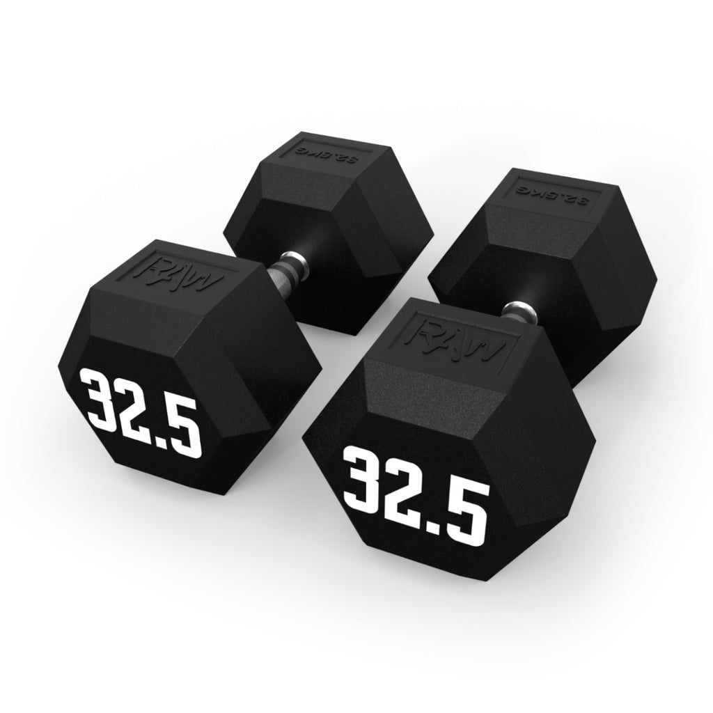 Dumbbell Rubber Hex V2 - 32.5KG Pair - RAW Fitness Equipment